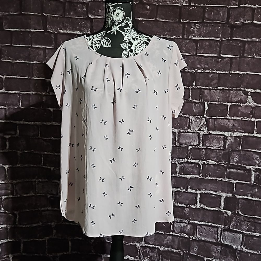 Flower & Feather Pink Blouse with Blue Bow print CLEARANCE
